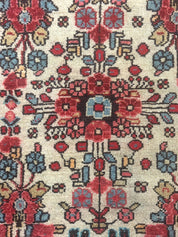 Small Antique Persian Rug 2x3, Beige and Red, Floral, Wool, Hamadan Rug