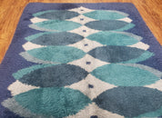 Blue Rya Rug, 1960s Mid-Century Modern Danish Shag Rug 4'6" x 6'7", Ege Rya, Abstract