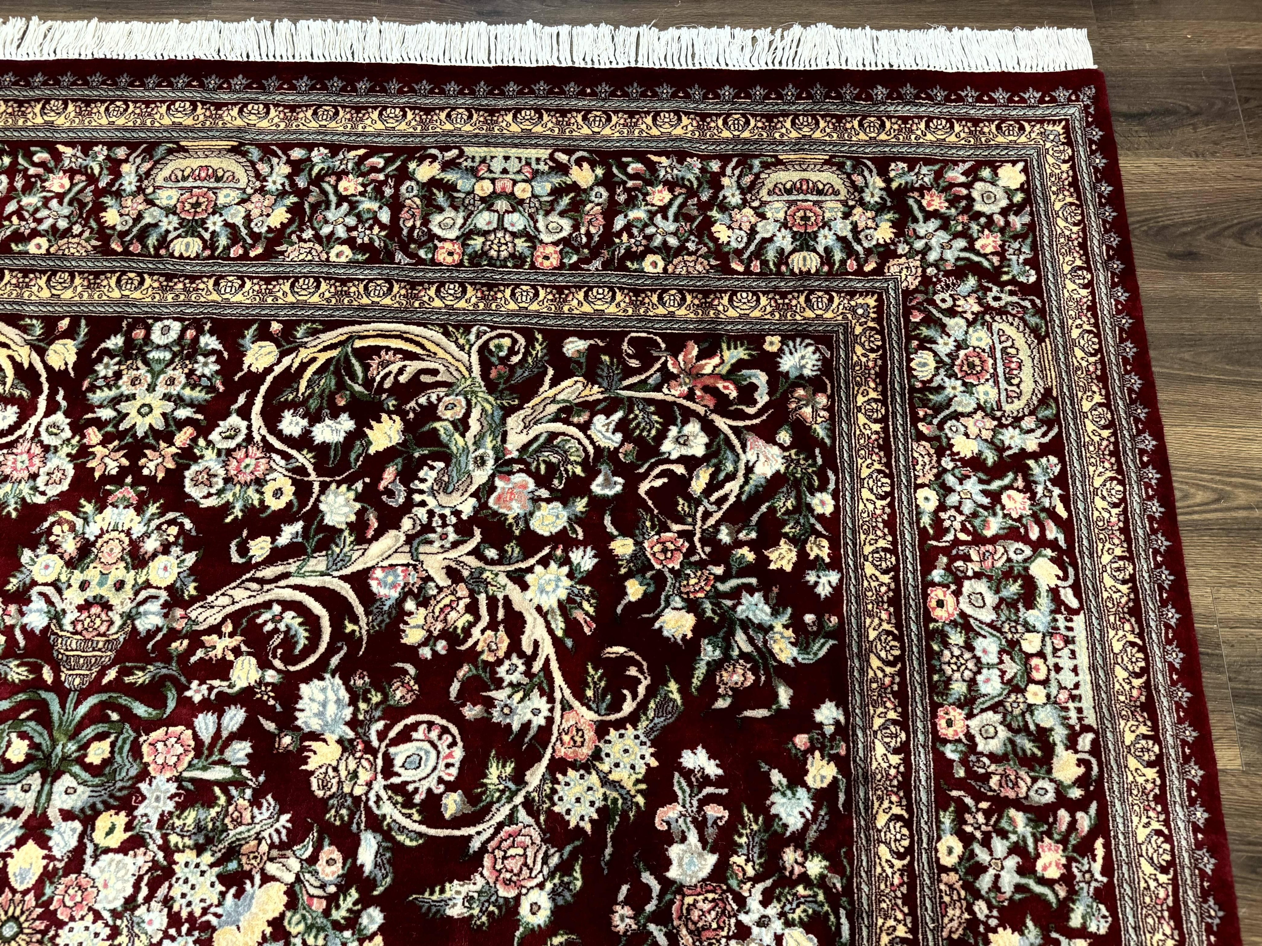 Burgundy Persian Rug 8x10, Pak Persian Floral Carpet, Very Fine 300 KPSI
