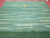 Green Turkish Kilim Rug, 6x9 - 7x10 Rugs, Bird, Handmade New Area Rug, Wool, Bohemian Boho Decor, Hand Woven, Modern Abstract Flat Weave Rug