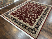 Maroon Persian Area Rug 8x10, Floral Allover, Pak Persian, Wool and Silk Highlights, Traditional Oriental Carpet