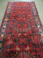 Antique Persian Hamadan Runner 3.4 x 9.7 -  Wool, Red and Navy Blue