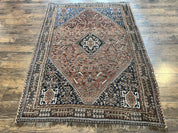 Antique Persian Shiraz Tribal Rug 6x8, Geometric Rug, Wool Handmade Hand Knotted Carpet, Red Blue