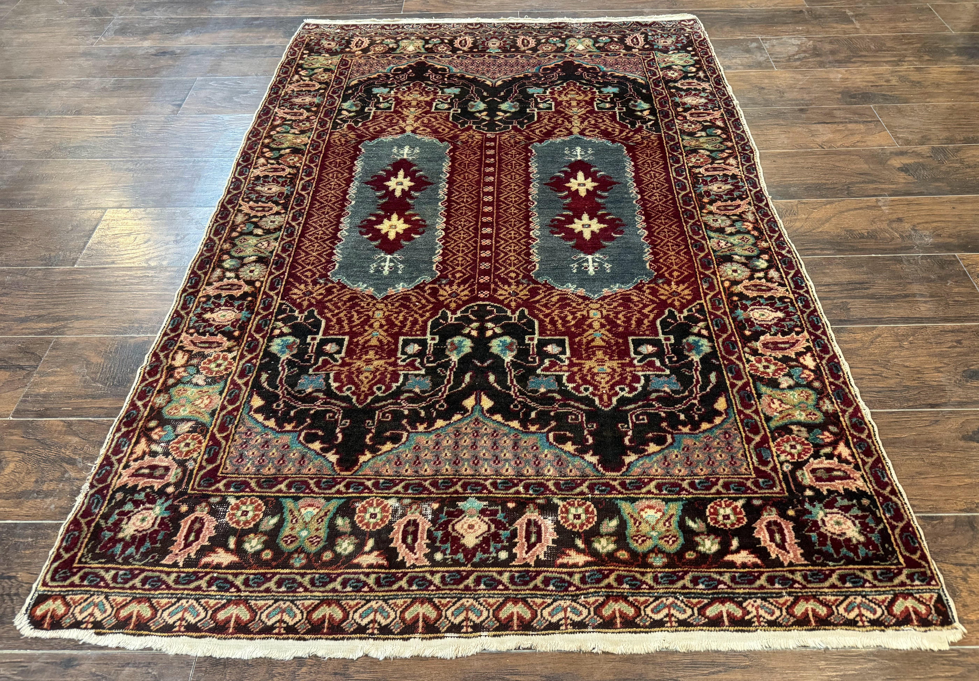 Antique Turkish Rug 4x6, Unique Rare Carpet