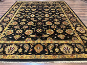 Indo Persian Mahal Rug 8x10, Black and Gold, Wool Hand Knotted Oriental Carpet