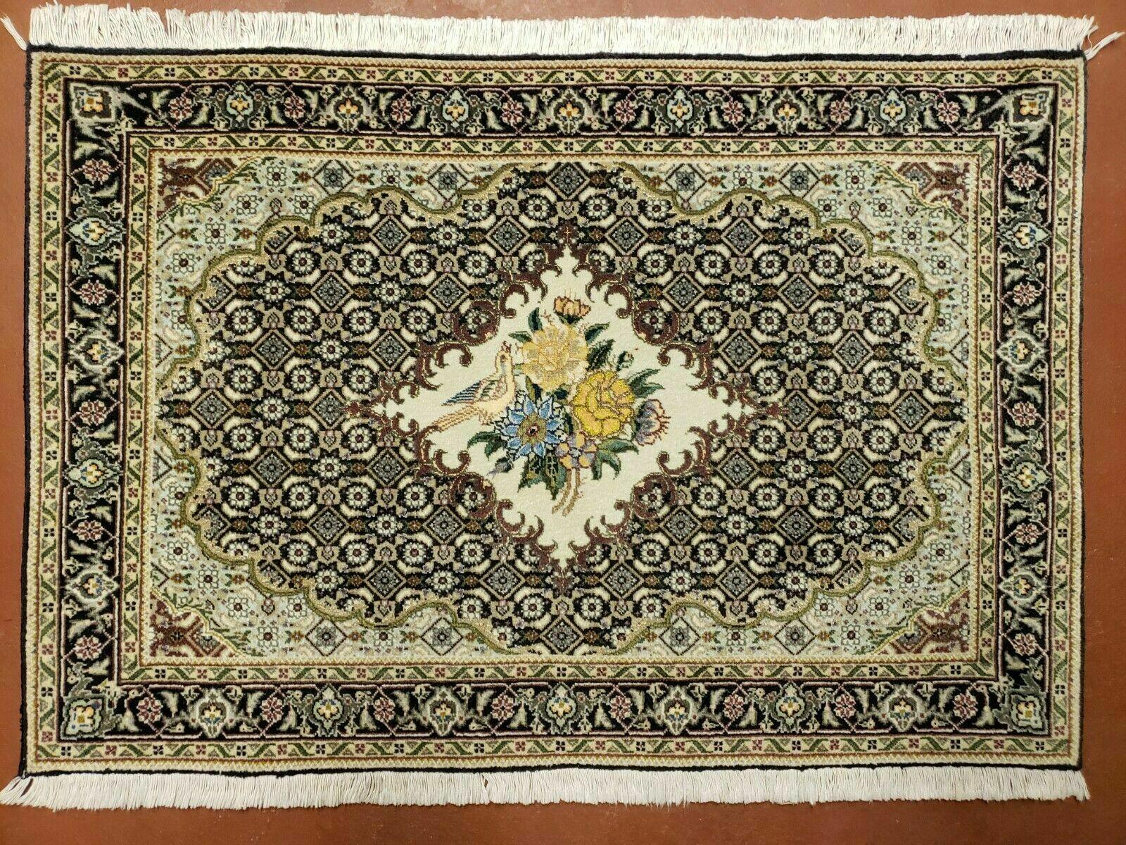 Small Persian Rug 2.4 x 3, Birds and Flowers, Finely Hand Knotted
