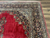 Persian Kashan Rug 9x12, Traditional, Semi Open Field, Red, Signed By Master Weaver, Antique Rug