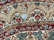 Round Silk Rug 3x3, Extremely Fine 580 KSPI, Sino Persian Round Handmade Carpet, Silk on Silk