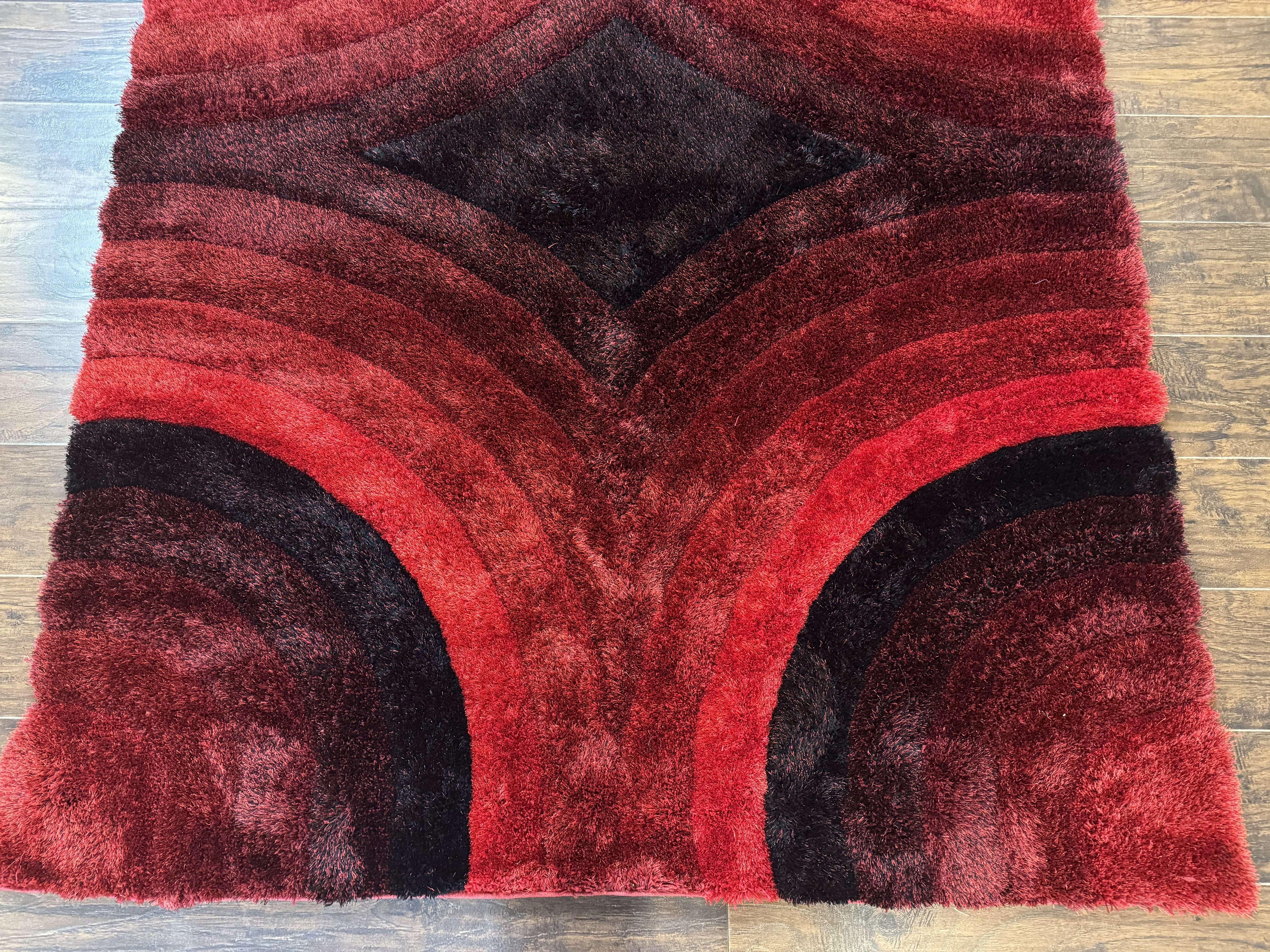 Red and Black Shag Rug 5x7, Pair A