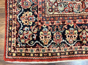 Persian Sarouk Rug 11x14, Semi Open Field, Large Antique Persian Wool Handmade Carpet, Red and Dark Blue, Floral