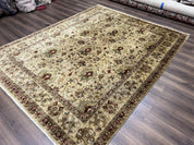 Indian Mahal Rug 8x10, Allover Floral Mahal Oriental Carpet 8 x 10, Handmade Hand Knotted Wool Rug, Indo Persian Area Rug, Tea-Washed Tan