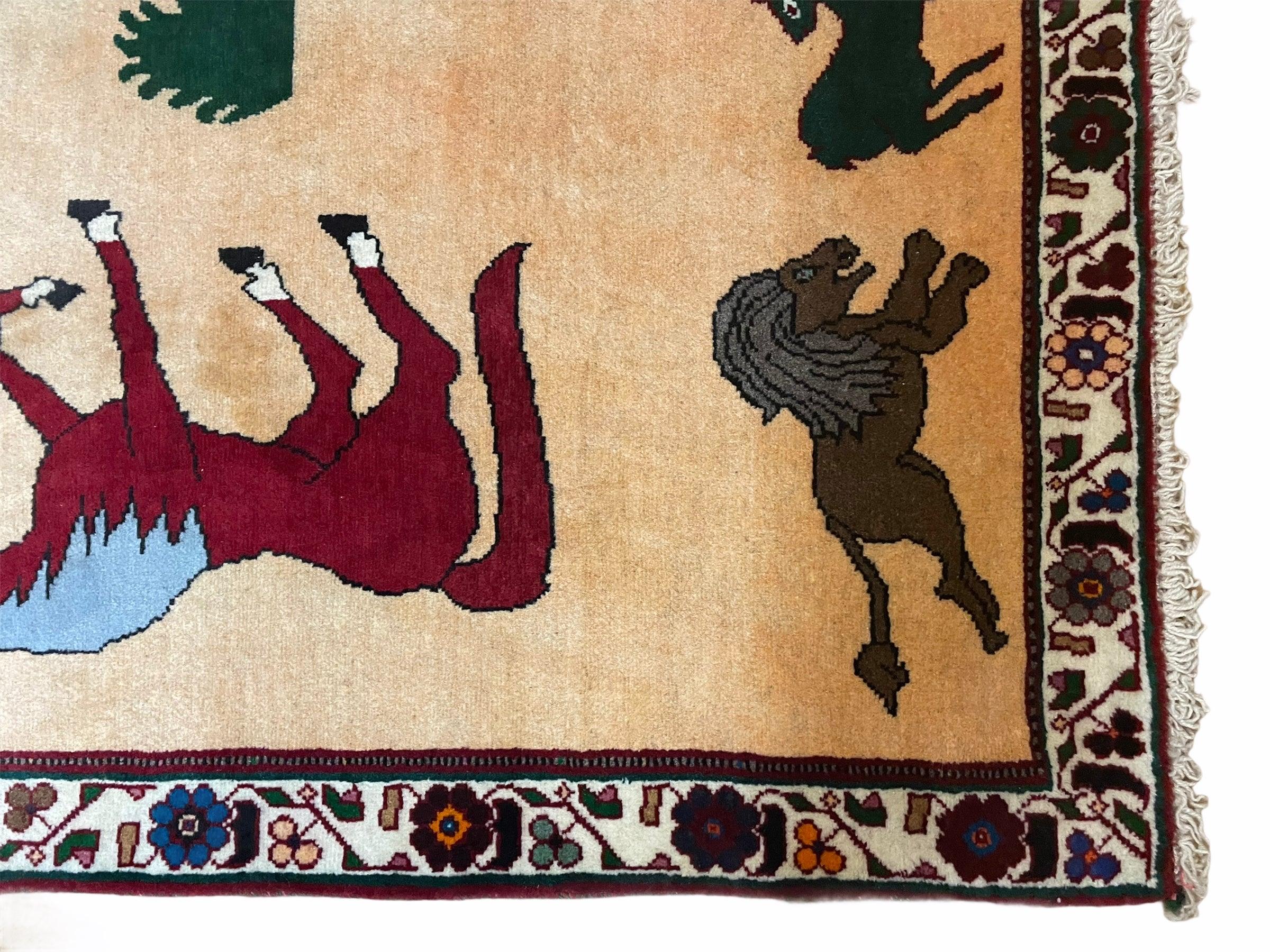 4x6 Rug Handmade Zagros Quality Wool Horses Tribal Hand-Knotted Rug Veggie Dye