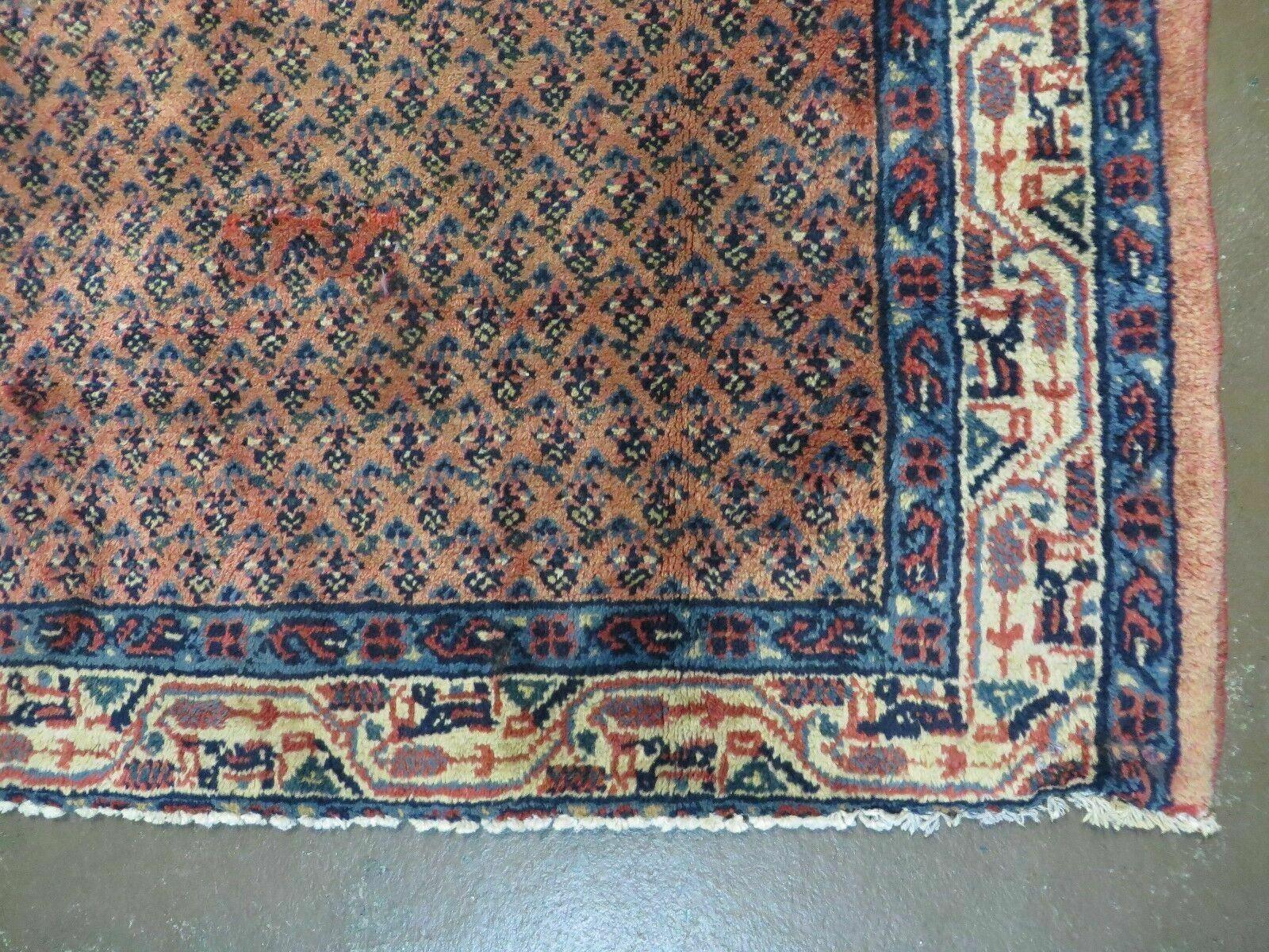 Antique Persian Seraband Runner 3.7 x 11 - Red, Wool, Mir Pattern