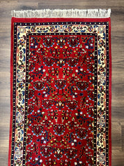 Indo Persian Sarouk Runner Rug 3 x 12, Red and Cream, Allover Pattern, 12ft Runner, Hand Knotted