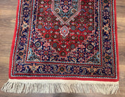 Indo Persian Bidjar Runner Rug 3 x 18.6, Red Navy Blue, Long Runner, Wool Oriental Carpet