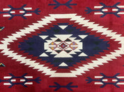 Belgium Power Loomed Rug 8x11, Navajo Native American Design, Dark Red and Ivory, Tribal Rug, Bohemian Carpet