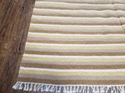 Indian Striped Blanket 6x9, Large Indo Kilim Area Rug, Earthern Tones Woolen Hand-Woven Flatweave South American Style Queen Size Bedspread