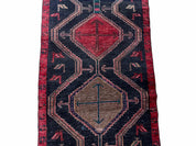 3 X 7 Handmade Wool Tribal Runner Rug Geometric Red Blue Boho Organic Dyes
