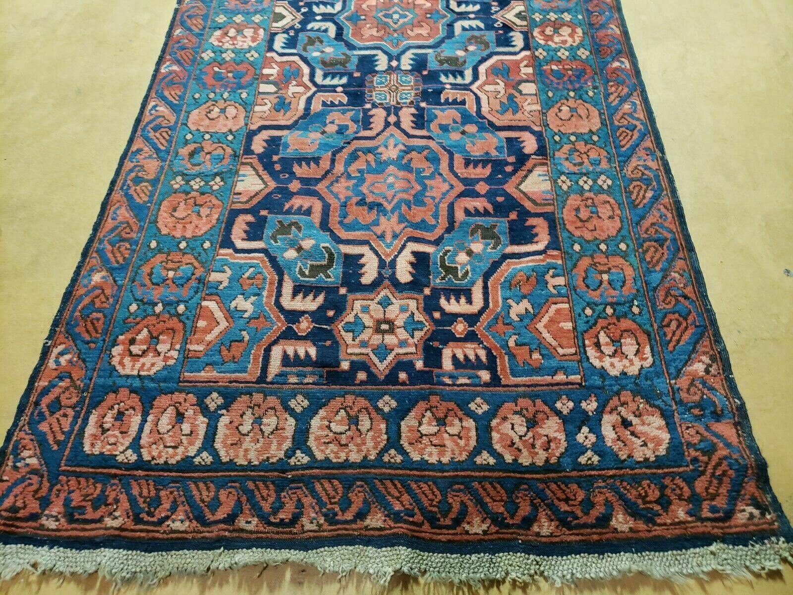 3'10" X 10' Antique Caucasian Seychor Rug Hand Made Wool Carpet Organic Dye Nice