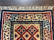 Small Antique Chinese Rug 2x2, Red Blue Square Rug Mat, Handmade, Tibetan Rug