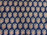 Persian Rug 9x12, Authentic Hand Knotted Carpet, Repeated Floral Motif Garden of Eden, Navy Blue Wool Rug 9 x 12, Semi Antique Kirman Rug