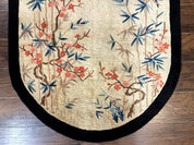 Antique Chinese Oval Rug 3.9 x 6.7, Floral, Butterflies, Chinese Wool Art Deco Peking Carpet, Beige, Handmade