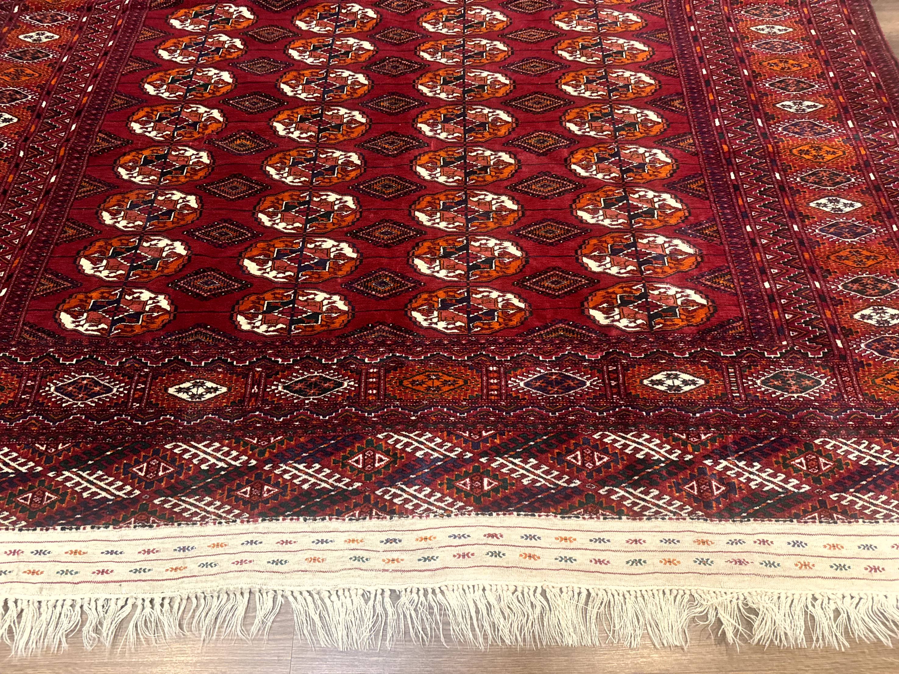 Persian Turkoman Rug 7x9, Red Tribal Carpet