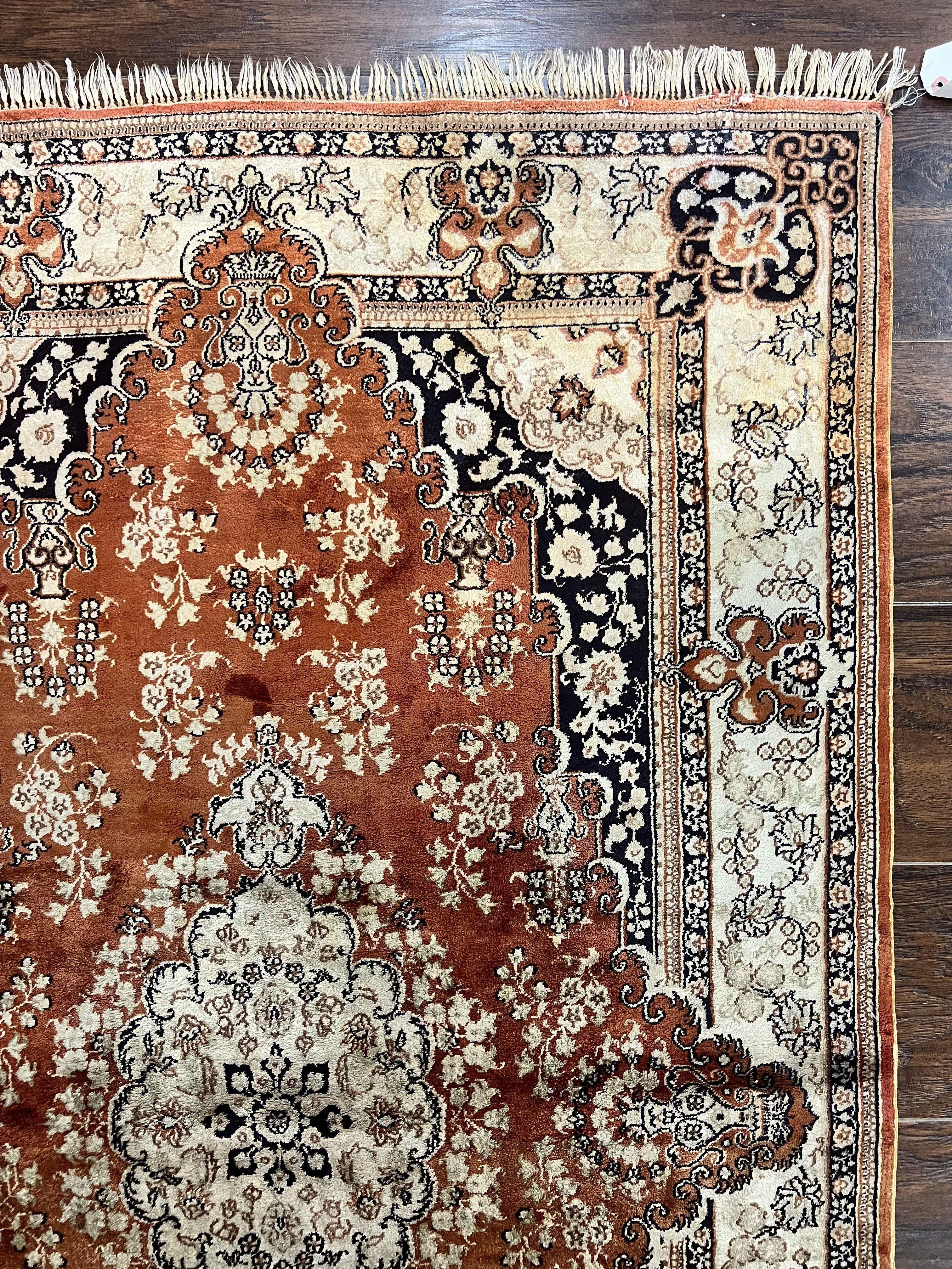 Turkish Silk Rug 3x5, Very Fine 400 KPSI, Floral Medallion, Handmade Hand Knotted Silk on Silk Oriental Carpet
