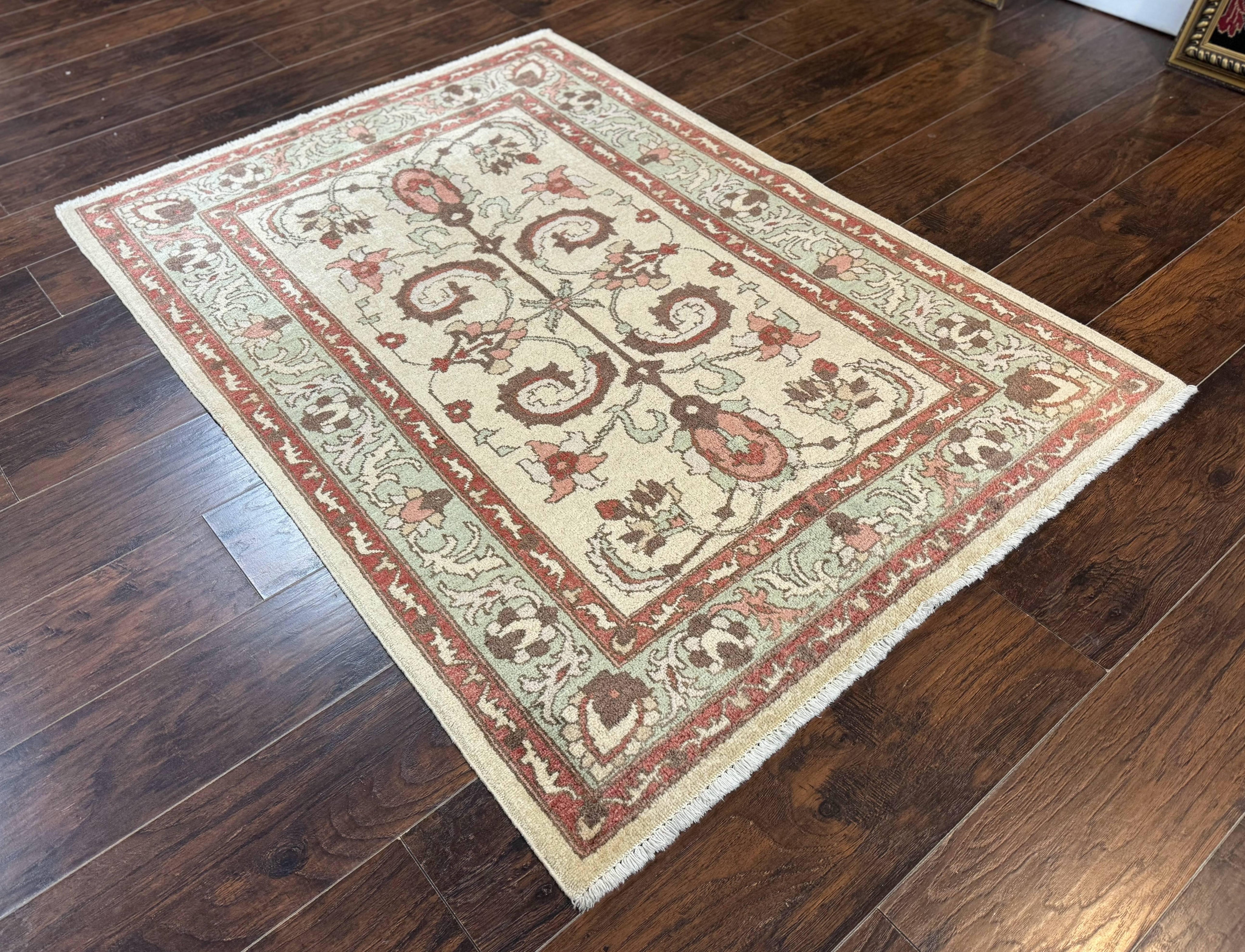 Indo Mahal Rug 4 x 5.6, Indian Handmade Wool Area Rug