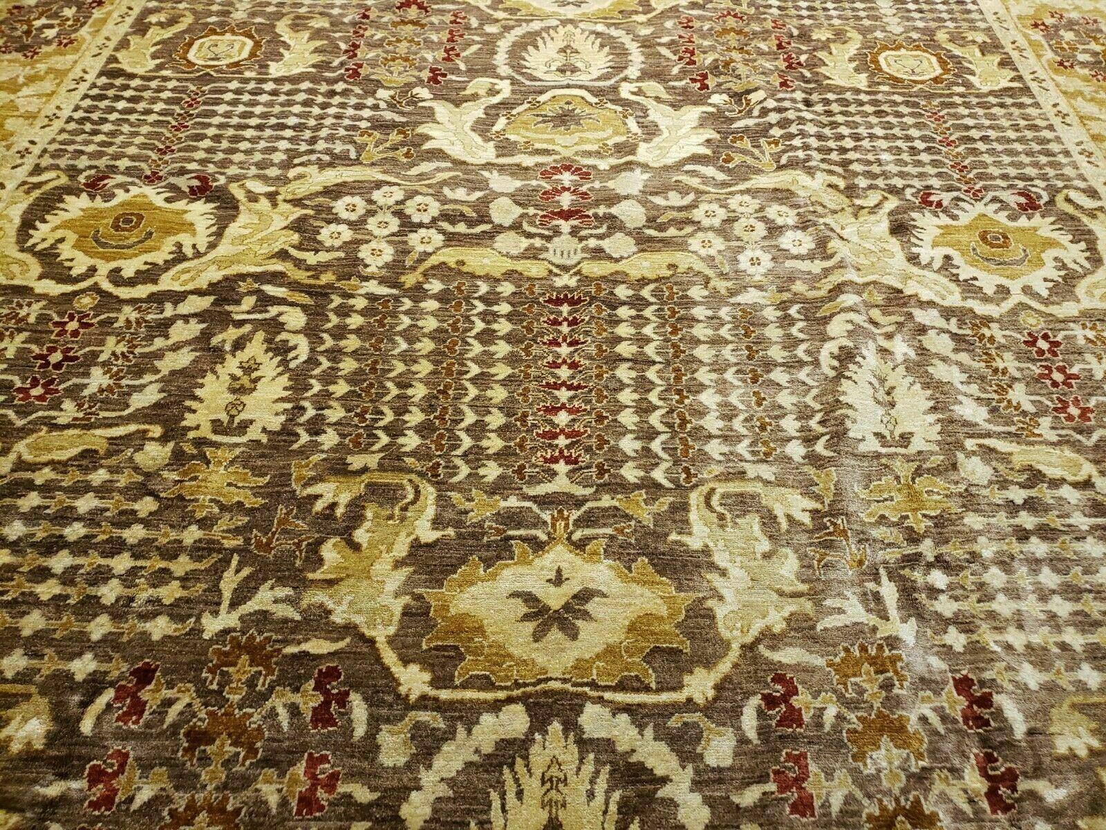 10' X 14' Handmade Pak Peshavar Chobi Agra Wool Carpet Coffee Brown Gold