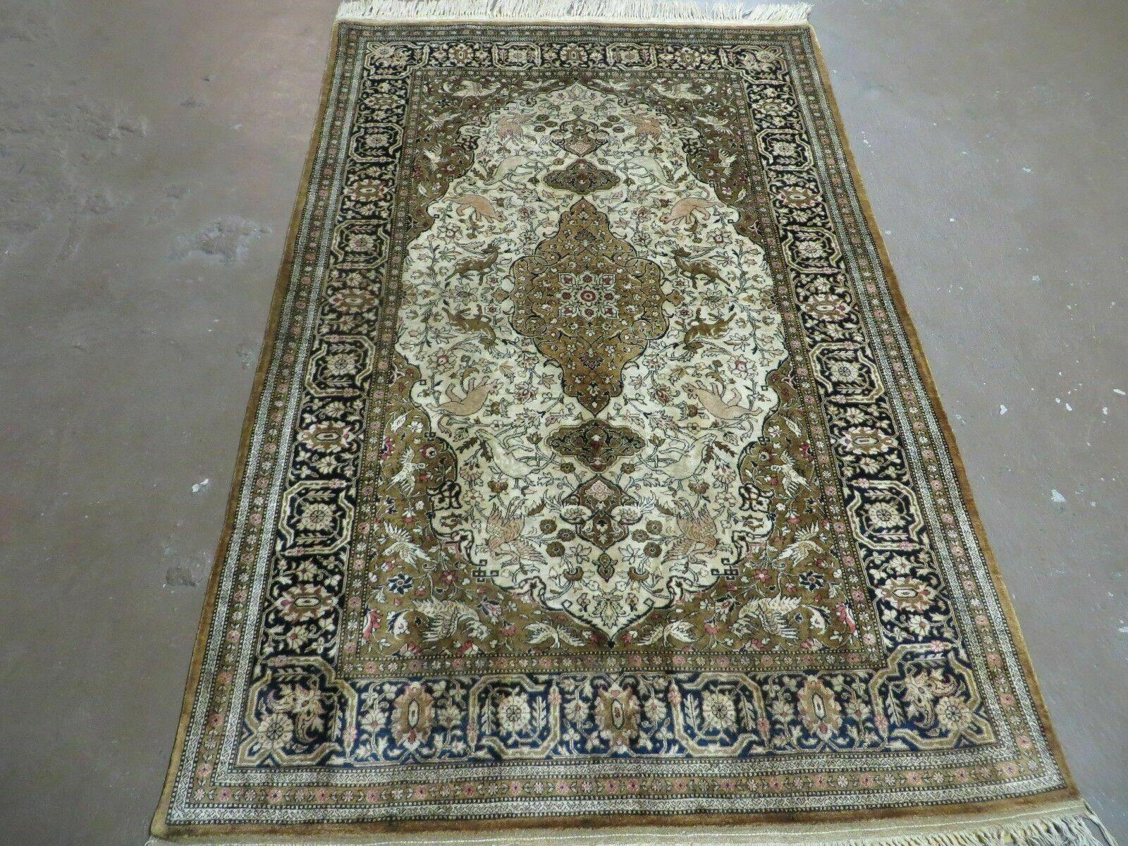 3' X 5' Fine Handmade Chinese Silk Rug Deer Birds Hand Knotted One Of A Kind