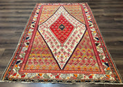 Antique Persian Malayer Rug 4x7, Tribal Senneh Carpet, Geometric, Diamond Design