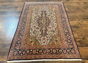 Persian Qum Rug 3.6 x 5, Kork Wool, Very Finely Hand Knotted 325 KPSI, Rare, Semi Antique