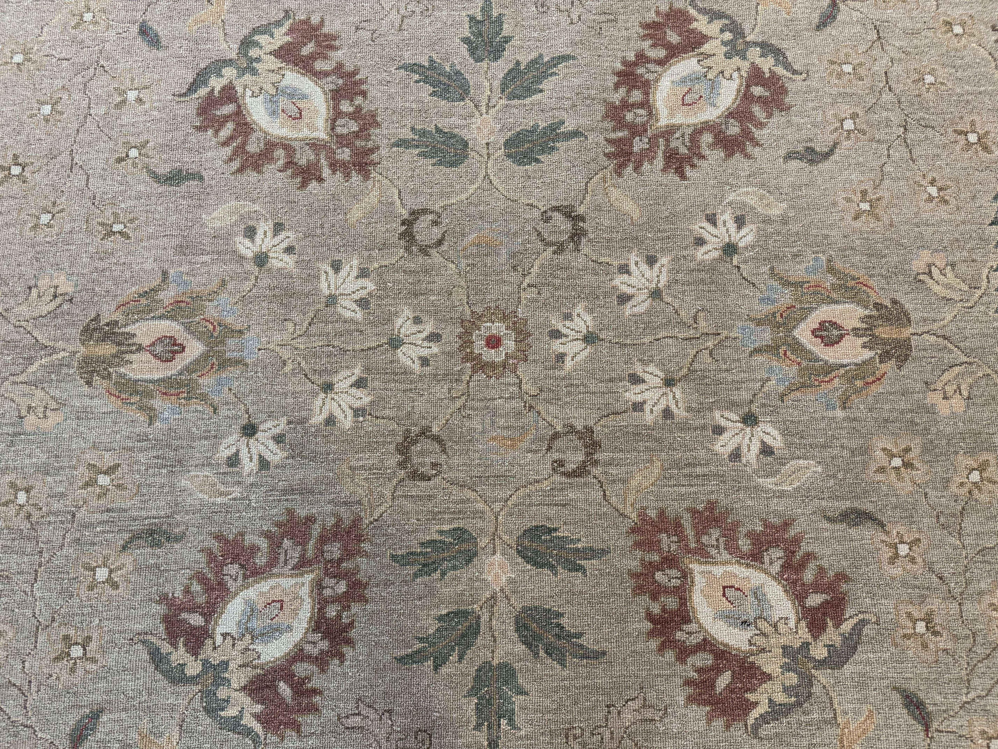 Large Turkish Soumak Rug 10x14, Flatweave Dhurrie, Handmade, Light Green and Salmon