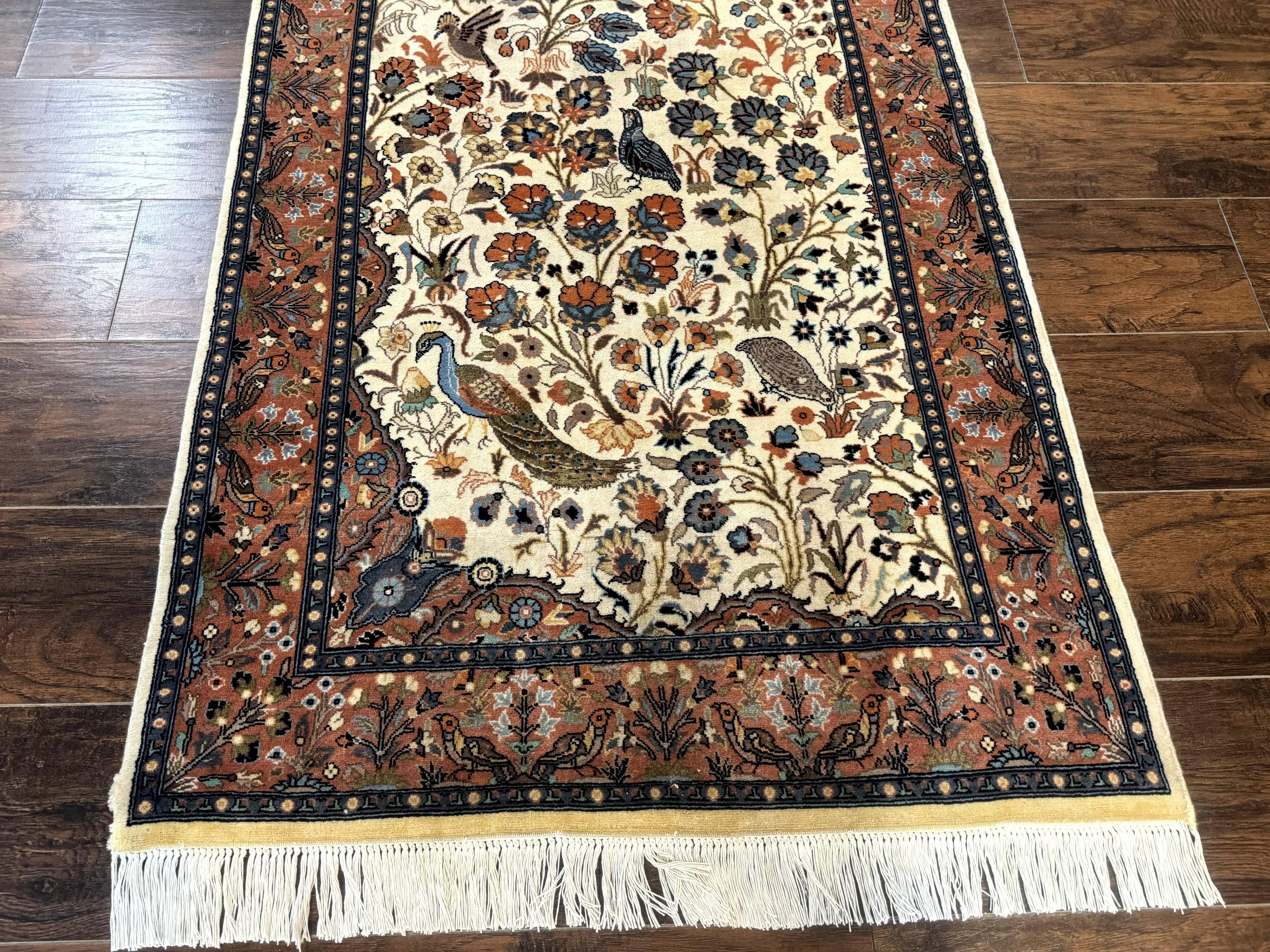 Small Pak Persian Rug 3x5, Peacock Birds Floral