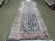 3'7" X 10' Antique Handmade India Floral Oriental Wool Runner Rug Organic Blue