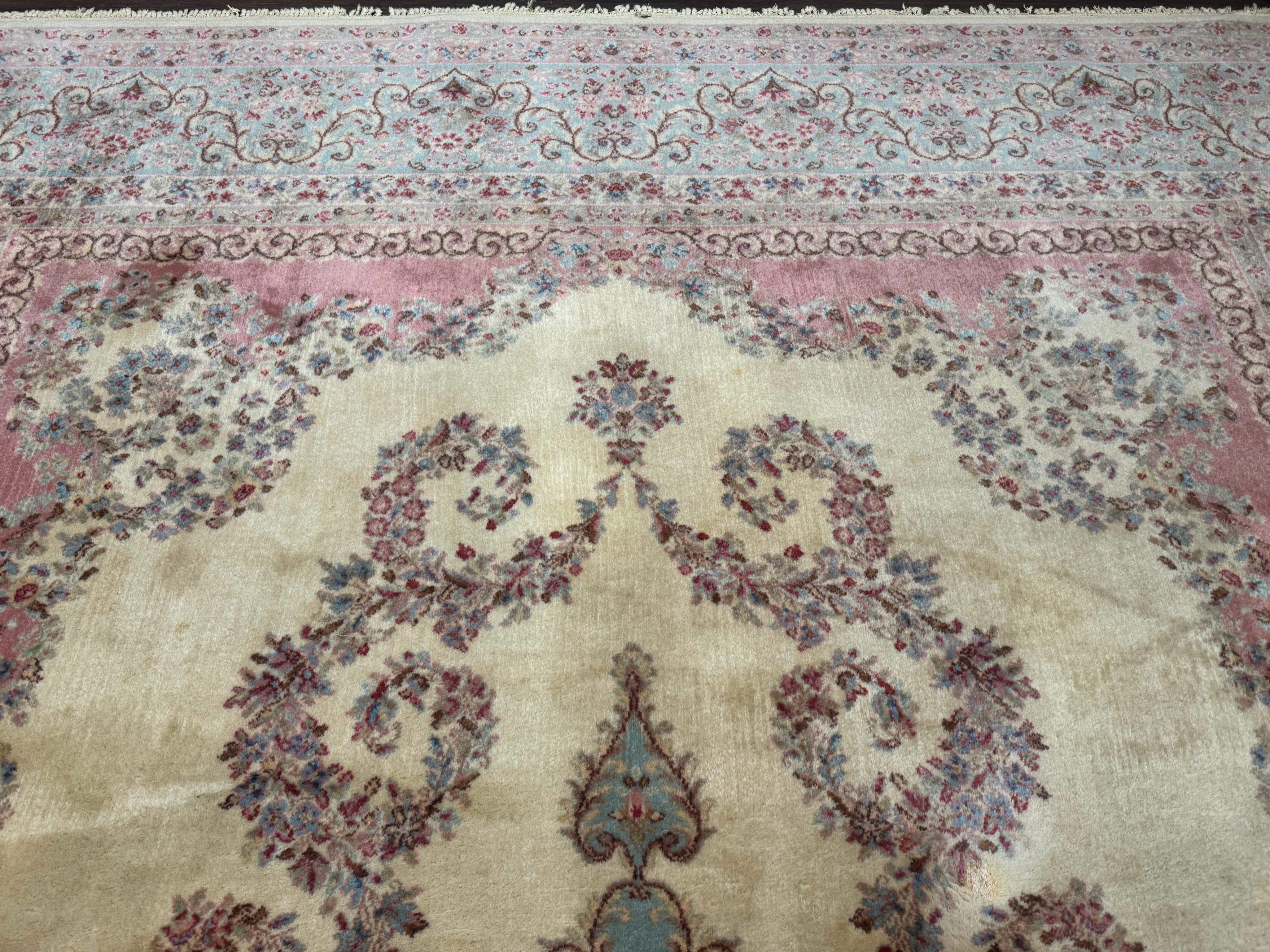 10x14 Karastan Kirman Rug #784 Pastel Ivory Kirman Medallion, Wool Antique Original 700 Series