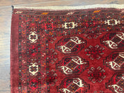 Antique Afghan Turkoman Mafrash Rug 3x5, Red, Hand Knotted, Wool, Tribal Collectible