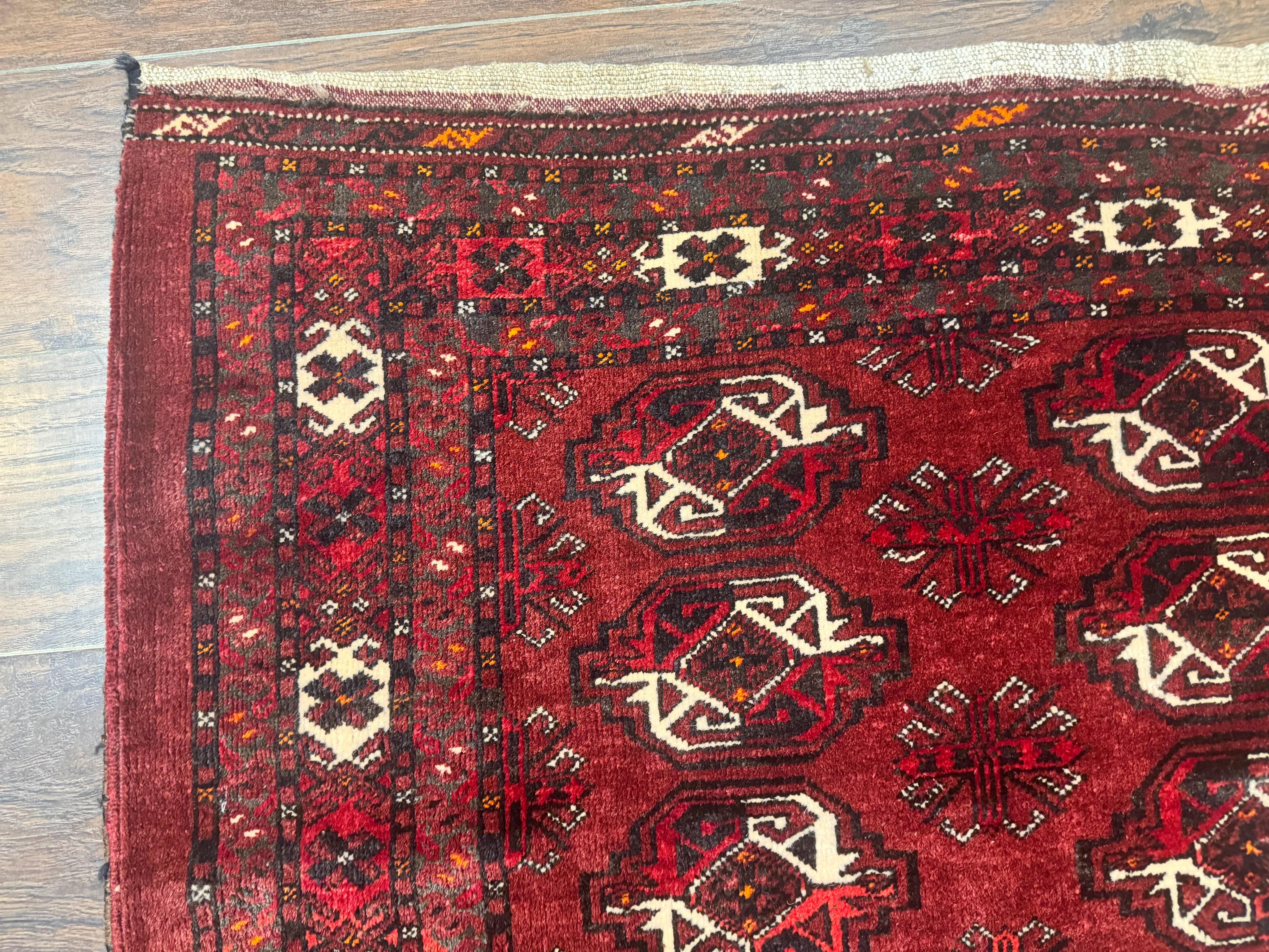 Antique Afghan Turkoman Mafrash Rug 3x5, Red, Hand Knotted, Wool, Tribal Collectible