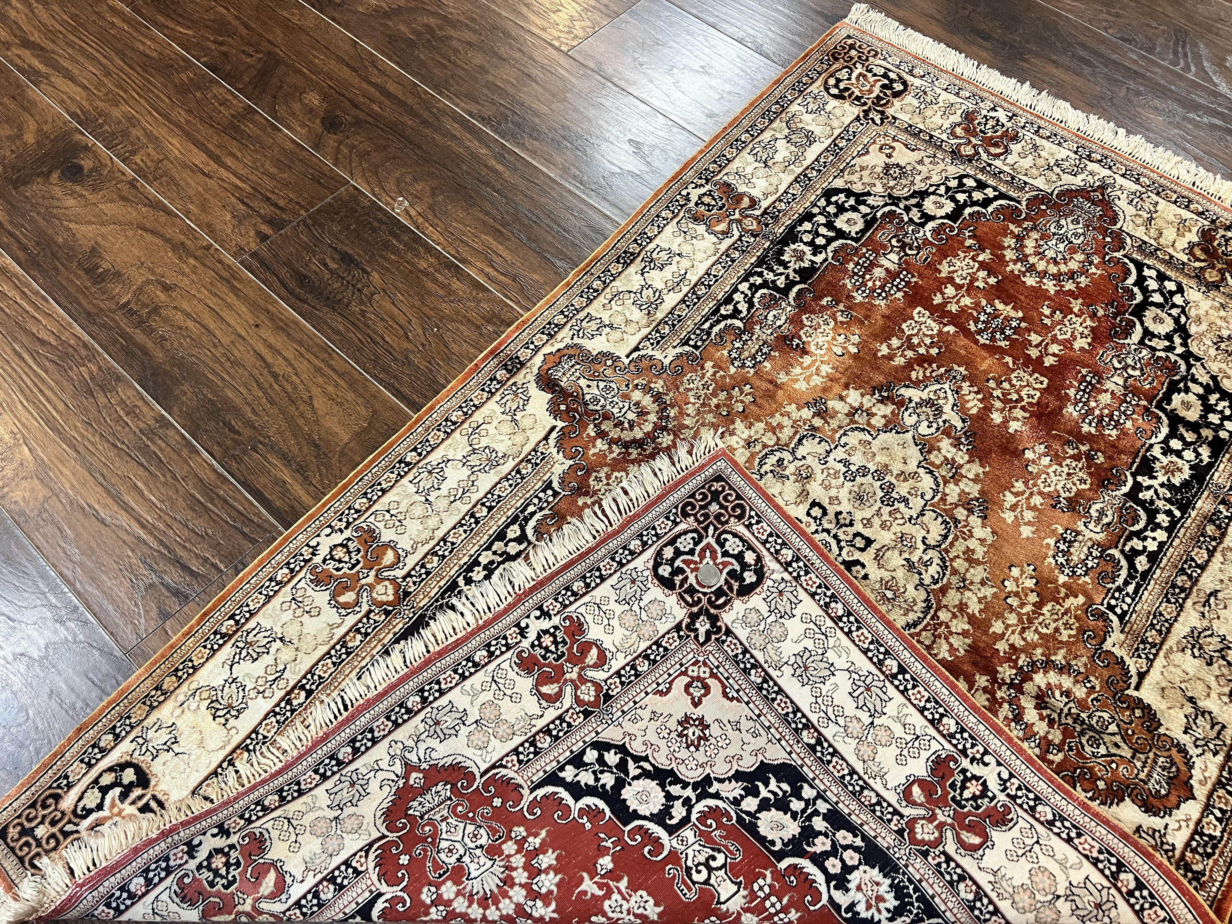 Turkish Silk Rug 3x5, Very Fine 400 KPSI, Floral Medallion, Handmade Hand Knotted Silk on Silk Oriental Carpet