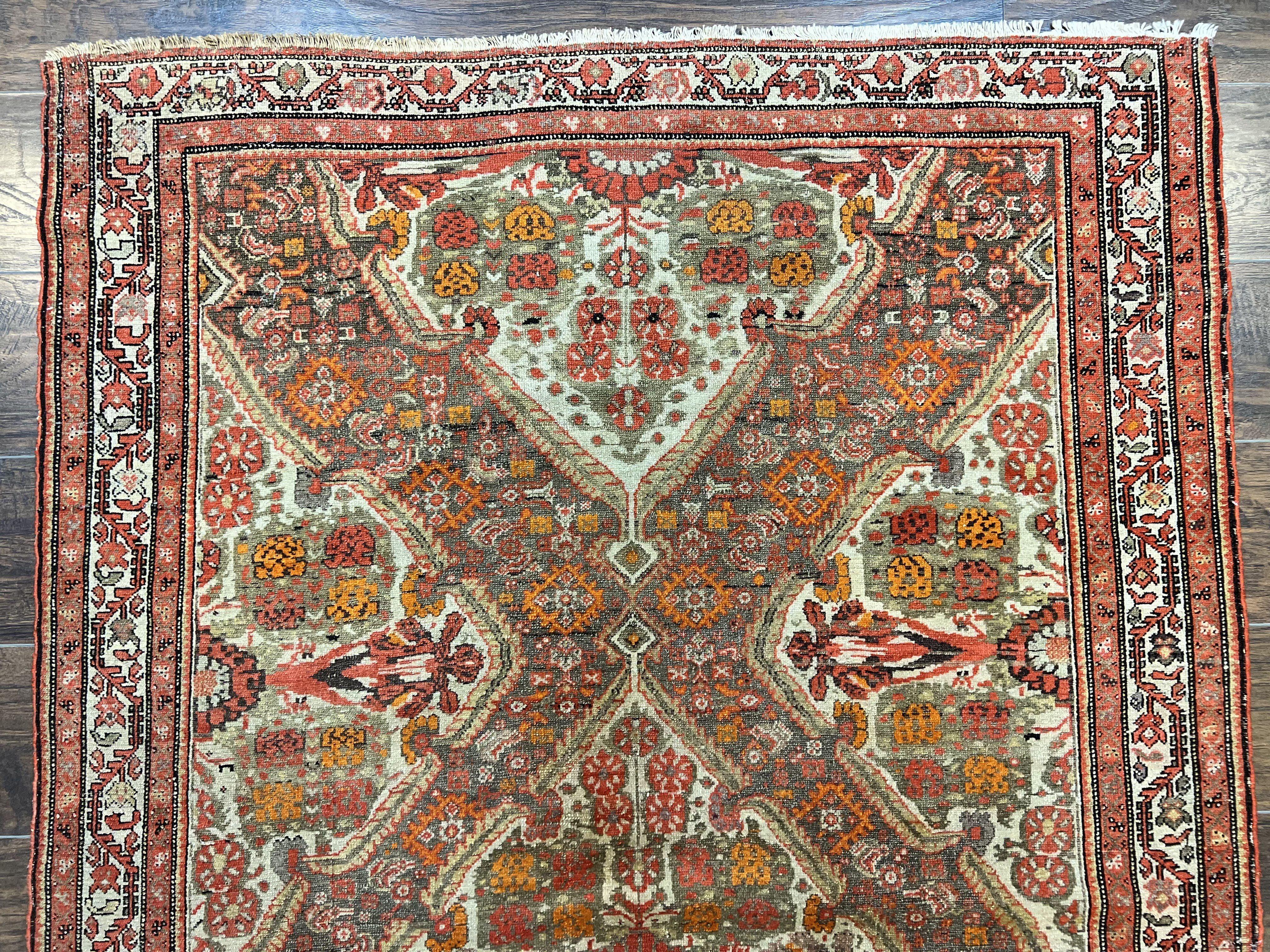 Wonderful Antique Persian Malayer Rug 4x6, Wool Hand Knotted Authentic Oriental Carpet, Very Fine
