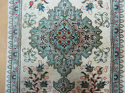 1' 9" X 2' 5" Handmade Indian Wool Rug Lahore Floral Design Small Oriental Rug Beige & Teal
