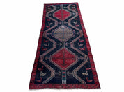 3 X 7 Handmade Wool Tribal Runner Rug Geometric Red Blue Boho Organic Dyes