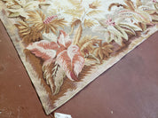 7' 7" x 9' 8" Needlepoint Rug Floral Beige Flat Weave Carpet 8x10 Handmade New Area Rug