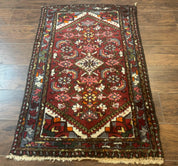 Small Red Persian Tribal Rug 2.6 x 4, Wool Rug, Persian Hamadan Rug