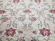 Needlepoint Rug 10x14 Wool Flatweave Carpet, English Floral Pattern, Pale Yellow, Roses, Allover Pattern, Handmade Large Needlepoint Nice