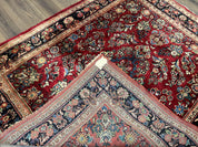 Rare Persian Almost Square Rug 6.3 x 5.3, Hand Knotted Wool Antique 1920s Sarouk Oriental Carpet, Red Navy Blue Beige, Floral Allover, 5x6 Area Rug