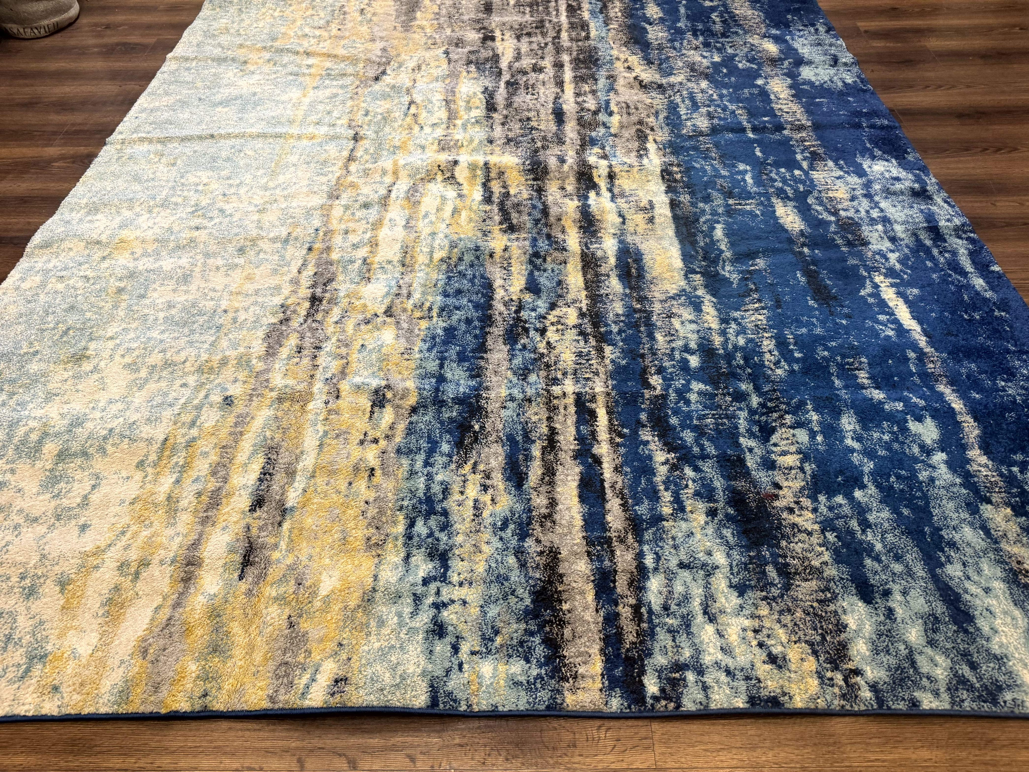 Modern Abstract Blue Area Rug 8x11 ft