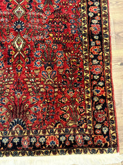 Antique Persian Sarouk Rug 3x4, Red, Floral, 1920s Wool Rug