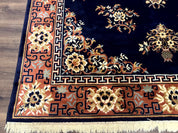 Chinese Wool Rug 8x11, Navy Blue and Terracotta, Floral, Couristan Belgium Power Loomed Carpet